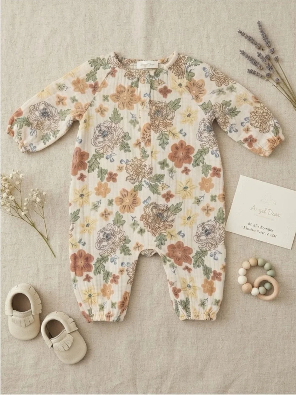 Angel Dear floral print muslin onesie 3-6 months